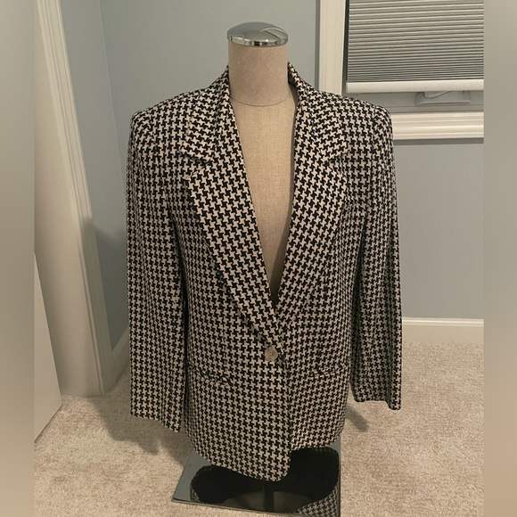 Vintage Houndstooth Black & White Giorgio Sant Angelo Blazer Size 8 - Picture 2 of 8